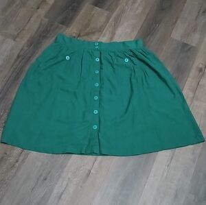 Modcloth Emerald Green Button-Up A-Line Skirt Linen Blend Size 1X